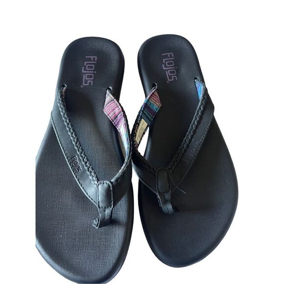 New Flojos Womens Black Memory Foam Thong Flat Flip Flop Sandal Size 8 - Picture 3 of 10